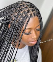 Close-up of lightweight, natural knotless braids