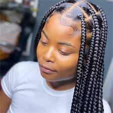 Close-up of knotless braids for healthy, breakage-free hair.