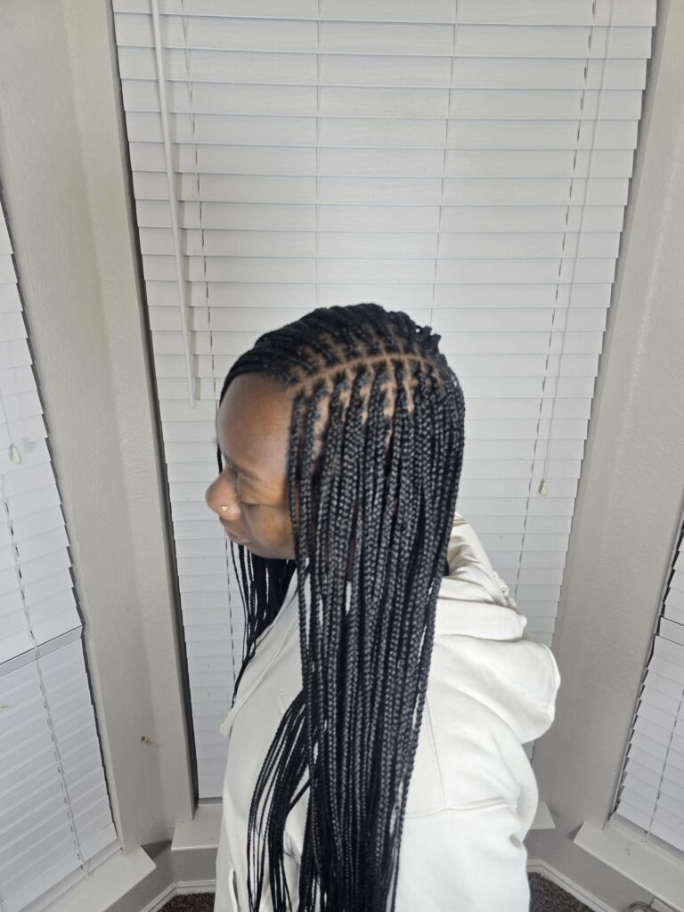 Before and after hair braiding transformation by Zealous Braids